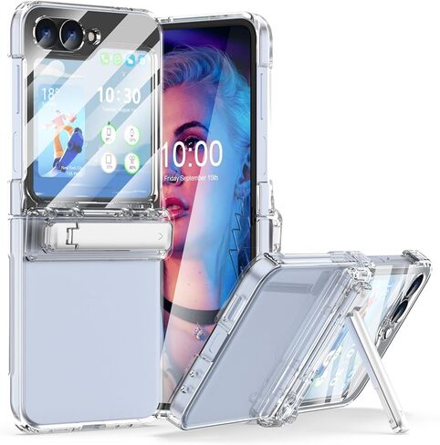 Designed for Samsung Galaxy Z Flip 6 Case with Hinge Protection & Foldable Kickstand (Built-in Screen Protector) Protective Phone Case Clear Cover for Z Flip 6 5G (Clear) in Kuwait