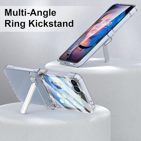 Designed for Samsung Galaxy Z Flip 6 Case with Hinge Protection & Foldable Kickstand (Built-in Screen Protector) Protective Phone Case Clear Cover for Z Flip 6 5G (Clear) in Kuwait