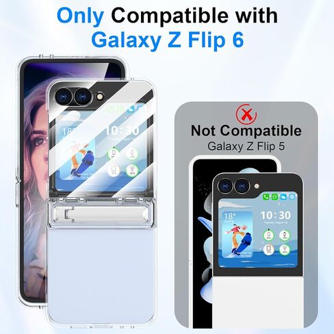 Designed for Samsung Galaxy Z Flip 6 Case with Hinge Protection & Foldable Kickstand (Built-in Screen Protector) Protective Phone Case Clear Cover for Z Flip 6 5G (Clear) in Kuwait