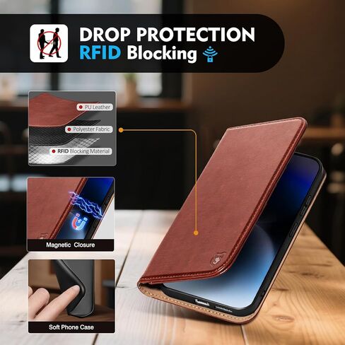 Compatible with Samsung Galaxy S25 FE Case Wallet with Card Holder [4 Card Slots] Kickstand [RFID Blocking] PU Leather Phone Case Flip Folio Protective Cover TPU Shockproof,Brown in Kuwait