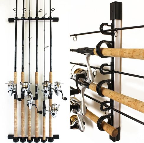 Rush Creek Creations 6-Fishing Rod/حامل القطب: رف قضيب صيد قابل للتوسيع على الحائط/السقف للتخزين، حامل عمودي/أفقي موفر للمساحة لمجموعات بكرة القضيب in Kuwait