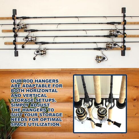 Rush Creek Creations 6-Fishing Rod/حامل القطب: رف قضيب صيد قابل للتوسيع على الحائط/السقف للتخزين، حامل عمودي/أفقي موفر للمساحة لمجموعات بكرة القضيب in Kuwait