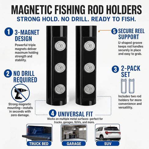 2PCS Universal Magnetic Fishing Rod Holder,No Drill Truck Bed Fishing Rod Holder,Magnetic Car Fishing Rod Holder for Truck, SUV, Garage Door & Golf Cart, Wall-Mounted Fishing Rod Storage Rack in Kuwait