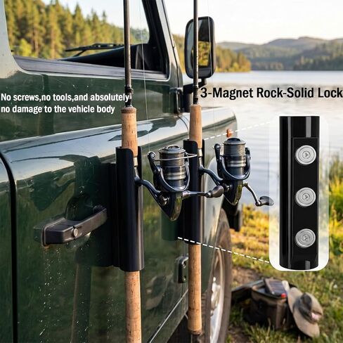 2PCS Universal Magnetic Fishing Rod Holder,No Drill Truck Bed Fishing Rod Holder,Magnetic Car Fishing Rod Holder for Truck, SUV, Garage Door & Golf Cart, Wall-Mounted Fishing Rod Storage Rack in Kuwait