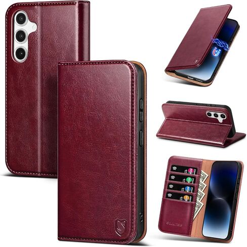 Compatible with Samsung Galaxy S25 FE Case Wallet with Card Holder [4 Card Slots] Kickstand [RFID Blocking] PU Leather Phone Case Flip Folio Protective Cover TPU Shockproof,Brown in Kuwait