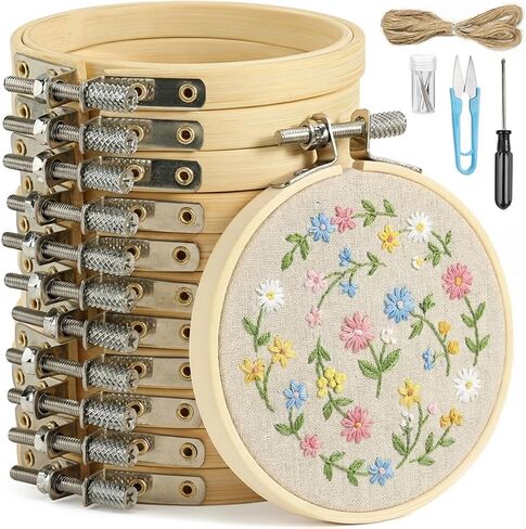 BigOtters 10PCS Embroidery Hoops, 6 Inch Adjustable Bamboo Circle Cross Stitch Hoop Ring Bulk Wholesale for Home Ornaments Art Craft Handy Sewing DIY Favor in Saudi Arabia