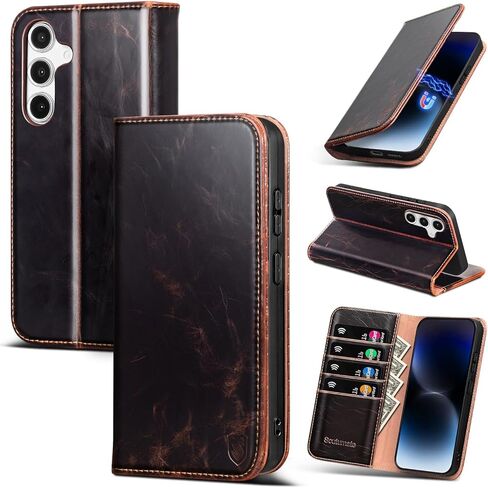 Compatible with Samsung Galaxy S25 FE Case Wallet with Card Holder [4 Card Slots] Kickstand [RFID Blocking] PU Leather Phone Case Flip Folio Protective Cover TPU Shockproof,Brown in Kuwait
