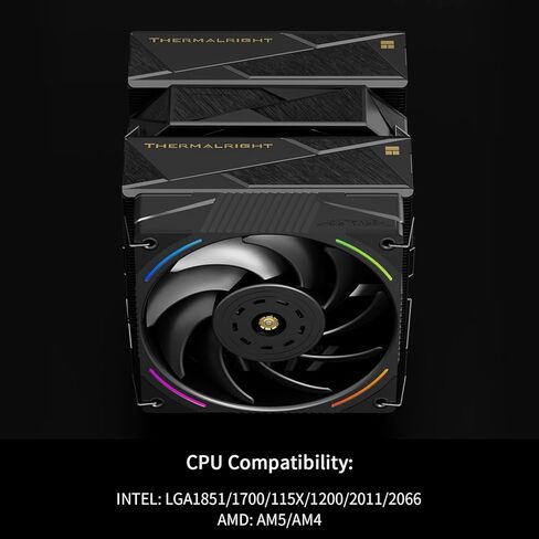 مبرد وحدة المعالجة المركزية Thermalrlght Royal Pretor 130 Ultra Black CPU، 7 أنابيب حرارية لتبريد وحدة المعالجة المركزية، غطاء علوي مصقول باللون الأسود، لمنصات Intel LGA115X/2011/1700/1851، AM4/AM5، وأبراج مزدوجة ومبرد مراوح in Kuwait