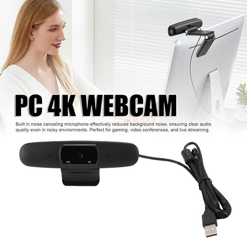 Yunseity 4K Webcam USB HD Camera USB 4K Webcam with Noise Canceling Microphone & Low Light Compensation for PC Laptop Online Meeting Live Streaming in Kuwait