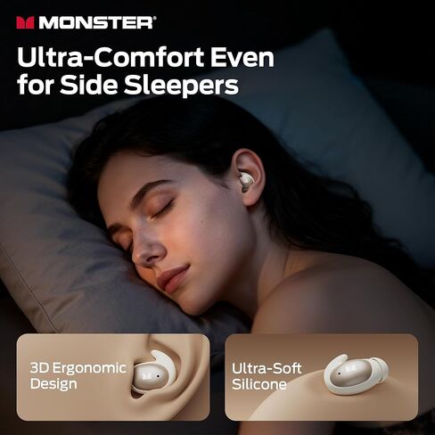 Monster Sleep Ear100 Ear Buds, Sleep Earbuds with Stereo Sound, Design for Side Sleepoth 6.0, ENC Noise Cancelling, IPX6 Waterproof Mini Headphones,White in Kuwait