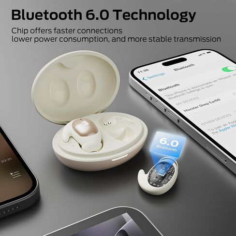 Monster Sleep Ear100 Ear Buds, Sleep Earbuds with Stereo Sound, Design for Side Sleepoth 6.0, ENC Noise Cancelling, IPX6 Waterproof Mini Headphones,White in Kuwait