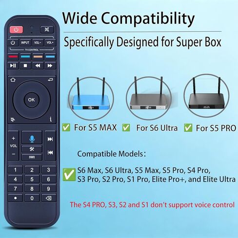 RC-200 Replacement Voice Remote Control for Super Box S6 Max, S6 Ultra, S5 Max, S5 Pro, S4 Pro, S3 Pro, S2 Pro, S1 Pro, Elite Pro+, and Elite Ultra in Kuwait