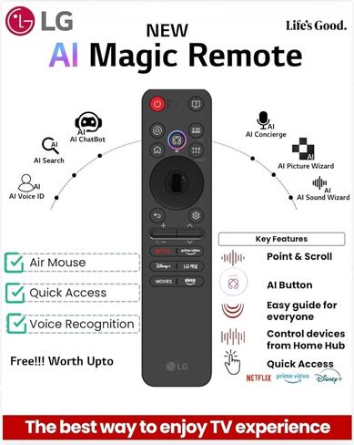 جهاز التحكم عن بعد LG Magic AI الأصلي لجميع أجهزة تلفزيون LG: OLED، QNED، UHD، LED، LCD (MR25GA) فقط لطرازات 2025 (متجدد) in Kuwait