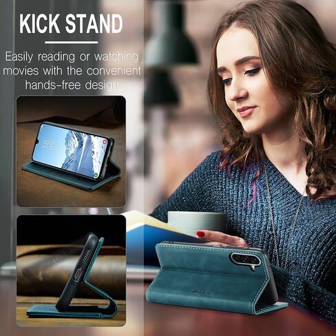 Compatible with Samsung Galaxy A17 5G Case with Card Holder, Kickstand Protective Flip Folio Leather Wallet Case for Galaxy A17 5G 6.7 inch (Blue) in Kuwait