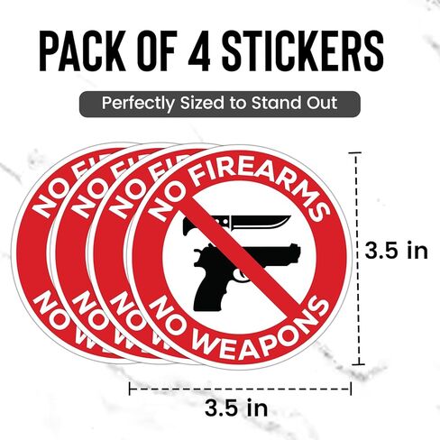 | 4 Pcs No Firearms Or Weapons Sticker – 3.5" – Strong Adhesive, Durable, Weatherproof No Guns Sign. Perfect No Firearm Sticker in Kuwait
