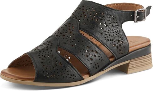 Spring Step Plasma Leather Women's Sandal | Low Heel Sandals for Women with Floral Perforated Full Coverage Upper, Stretch Buckle Closure in Saudi Arabia