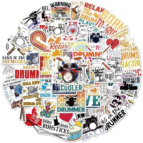 50PCS Drummer Rock Music Stickers, Waterproof Vinyl Drums Stickers Pack Percussion Gifts for Music Love, Cool Musician Decals for Laptops, Water Bottles, Phone Cases & Scrapbooking in Kuwait