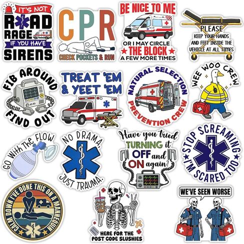 (15 قطعة - 3 بوصة) حزمة ملصقات الإسعاف EMS EMT، ملصق سائق سيارة الإسعاف المستجيب الأول، هدية أسبوع EMS للعاملين في الرعاية الصحية، تزيين للكمبيوتر المحمول والكمبيوتر اللوحي ومركبات خوذة زجاجة المياه in Kuwait