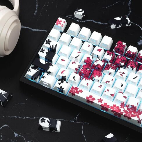Anime PBT Keycaps White Japanese Custom Side Print Shine Through Keycap, Cherry Profile Key Caps for 61/87/104/108 Cherry Gateron MX Switches Mechanical Keyboard in Kuwait