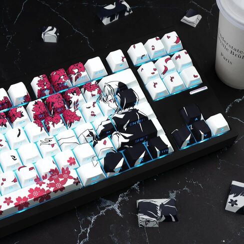 Anime PBT Keycaps White Japanese Custom Side Print Shine Through Keycap, Cherry Profile Key Caps for 61/87/104/108 Cherry Gateron MX Switches Mechanical Keyboard in Kuwait