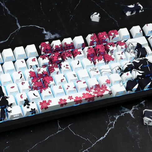 Anime PBT Keycaps White Japanese Custom Side Print Shine Through Keycap, Cherry Profile Key Caps for 61/87/104/108 Cherry Gateron MX Switches Mechanical Keyboard in Kuwait