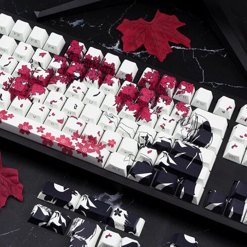 Anime PBT Keycaps White Japanese Custom Side Print Shine Through Keycap, Cherry Profile Key Caps for 61/87/104/108 Cherry Gateron MX Switches Mechanical Keyboard in Kuwait