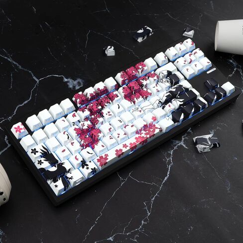 Anime PBT Keycaps White Japanese Custom Side Print Shine Through Keycap, Cherry Profile Key Caps for 61/87/104/108 Cherry Gateron MX Switches Mechanical Keyboard in Kuwait