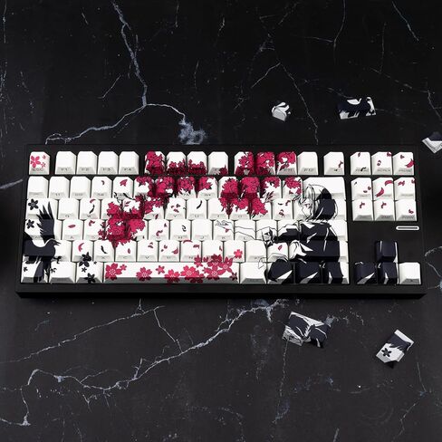 Anime PBT Keycaps White Japanese Custom Side Print Shine Through Keycap, Cherry Profile Key Caps for 61/87/104/108 Cherry Gateron MX Switches Mechanical Keyboard in Kuwait