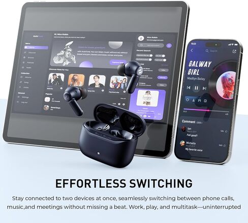 سماعات أذن لاسلكية havit Hybrid بخاصية إلغاء الضوضاء النشطة، سماعات رأس بلوتوث 6.0 داخل الأذن، 6 ميكروفونات ENC Clear Call Ear Buds، وقت تشغيل 30+H، صوت مكاني ثلاثي الأبعاد، EQ مخصص عبر التطبيق، IPX5 مقاوم للماء أزرق in Kuwait
