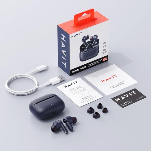 سماعات أذن لاسلكية havit Hybrid بخاصية إلغاء الضوضاء النشطة، سماعات رأس بلوتوث 6.0 داخل الأذن، 6 ميكروفونات ENC Clear Call Ear Buds، وقت تشغيل 30+H، صوت مكاني ثلاثي الأبعاد، EQ مخصص عبر التطبيق، IPX5 مقاوم للماء أزرق in Kuwait