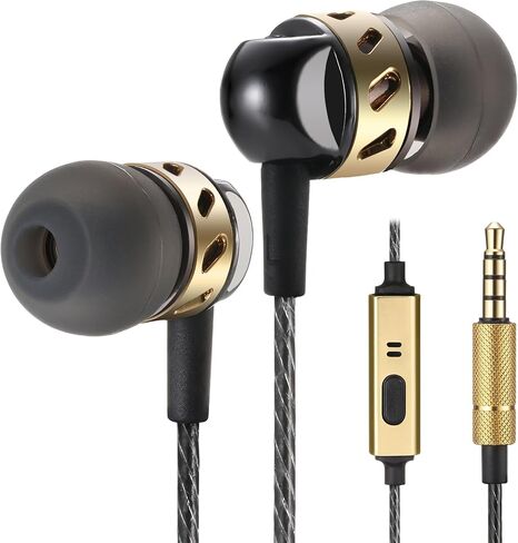 Betron AX5 Wired Earphones with Microphone, Deep Bass in-Ear Headphones, Tangle-Free Cable, Noise Isolating, 3.5mm Jack - Black in Kuwait