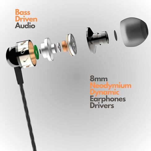 Betron AX5 Wired Earphones with Microphone, Deep Bass in-Ear Headphones, Tangle-Free Cable, Noise Isolating, 3.5mm Jack - Black in Kuwait