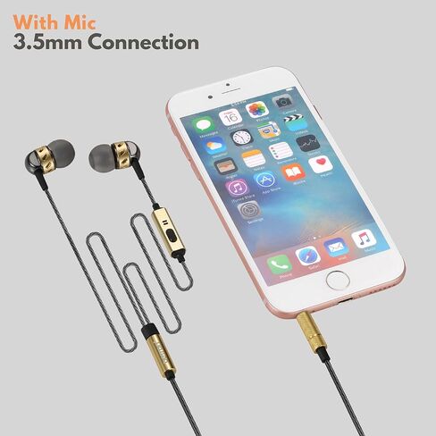 Betron AX5 Wired Earphones with Microphone, Deep Bass in-Ear Headphones, Tangle-Free Cable, Noise Isolating, 3.5mm Jack - Black in Kuwait