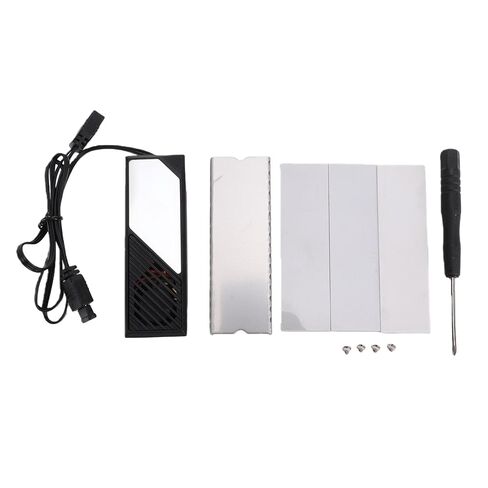 M.2 SSD Heatsink, Aluminum Alloy Cooler, High Speed Fan Cooler with Built in Fans & RGB Lighting, Thermal Silicone Pads for 2280 NVMe SSD, Compatible with Aura Sync (Black) in Kuwait