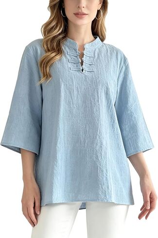 Minibee Women's 3/4 طول الأكمام قمم القطن قمصان بلوزة صيف غير رسمية للنساء in Saudi Arabia