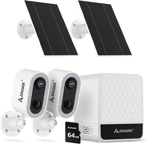 4MP Security Cameras Wireless Outdoor, No Subscription & Solar Powered, 5G/2.4G WiFi Cameras for Home Security with Motion Detection, 2 Camera Kits with 64GB Local Storeage, IP65, No Monthly Fee in Kuwait