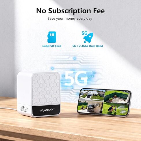 4MP Security Cameras Wireless Outdoor, No Subscription & Solar Powered, 5G/2.4G WiFi Cameras for Home Security with Motion Detection, 2 Camera Kits with 64GB Local Storeage, IP65, No Monthly Fee in Kuwait
