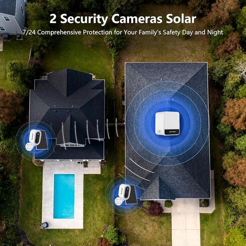 4MP Security Cameras Wireless Outdoor, No Subscription & Solar Powered, 5G/2.4G WiFi Cameras for Home Security with Motion Detection, 2 Camera Kits with 64GB Local Storeage, IP65, No Monthly Fee in Kuwait