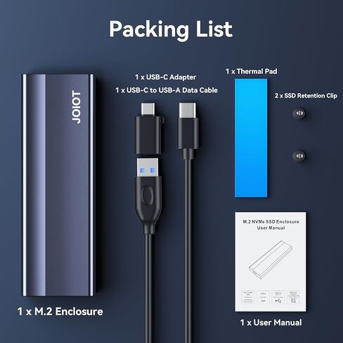 حاوية JOIOT SSD USB C 10 جيجابت في الثانية M.2 NVMe SSD إلى محول USB USB 3.2 Gen 2 غلاف خارجي من سبائك الألومنيوم SSD لمفتاح M & M+B NVMe SSDSs 2230/2242/2260/2280 in Kuwait