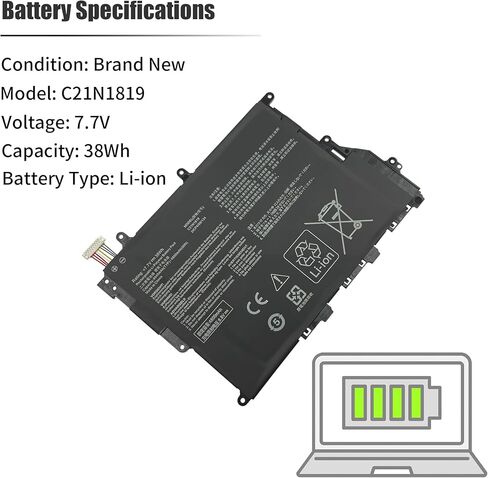 بطارية كمبيوتر محمول 38Wh C21N1819 متوافقة مع Asus Vivobook 14 F420FA F420UA S420UA R459UA X420FA X420UA A420UA R420UA P1411FA Y406F Y406U Series Notebook C21N1819_1 [7.7 فولت 4940 مللي أمبير في الساعة ثنائي الخلية] in Kuwait