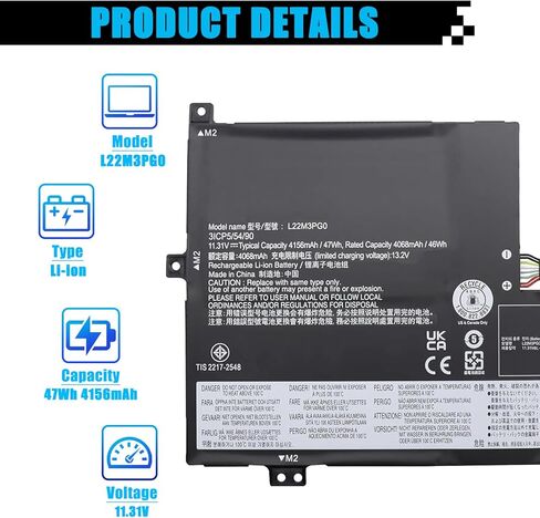 L22M3PG0 SB11K08429 Battery Replacement for Lenovo 100e Chromebook Gen4 300e 500e Yoga Chromebook Gen4 IP Flex 3 Chrome 12IAN8 Slim 3 Chrome 14M868 Series L22B3PG0 L22X3PG0 L22C3PG0 L22D3PG0 47Wh in Kuwait