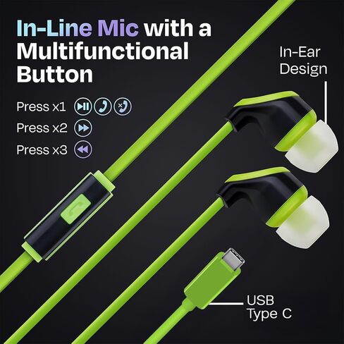 سماعات أذن JustJamz USB C، 100 حزمة - سماعات رأس سلكية داخل الأذن USBC مع ميكروفون، سماعات أذن من النوع C لأجهزة iPhone 15 وiPad ومعظم أجهزة USB-C، سماعات أذن سلكية كبيرة الحجم للفصل الدراسي in Kuwait