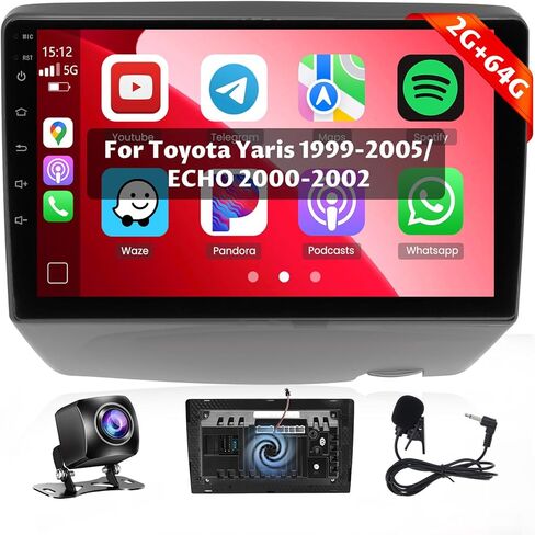 ستيريو بشاشة تعمل باللمس 9 بوصة لسيارة Toyota Yaris 1999-2005 Echo 2000-2002 مع CarPlay اللاسلكي Android Auto GPS WiFi Bluetooth 64G ROM مروحة تبريد مدمجة in Kuwait