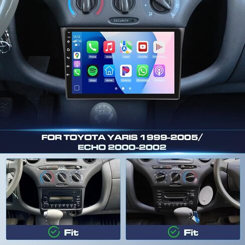 ستيريو بشاشة تعمل باللمس 9 بوصة لسيارة Toyota Yaris 1999-2005 Echo 2000-2002 مع CarPlay اللاسلكي Android Auto GPS WiFi Bluetooth 64G ROM مروحة تبريد مدمجة in Kuwait