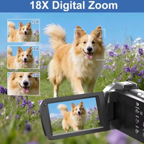 Tangxi 8K Video Camera Camcorder, 64MP HD WiFi Vlogging Camera with 3.0", 18x Digital Zoom, 6 Axis Anti Shake, Digital Video Recorder with Fill Light, Microphone, in Kuwait