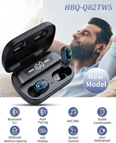 Wireless Earbuds, Bluetooth 5.3 Ear Buds LED Power Display Headphones Bass Stereo, Bluetooth Earbuds in-Ear Noise Cancelling Mic, 40H Playback Mini Case IP7 Waterproof Sports Earphones in Kuwait