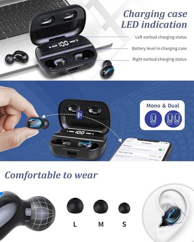 Wireless Earbuds, Bluetooth 5.3 Ear Buds LED Power Display Headphones Bass Stereo, Bluetooth Earbuds in-Ear Noise Cancelling Mic, 40H Playback Mini Case IP7 Waterproof Sports Earphones in Kuwait