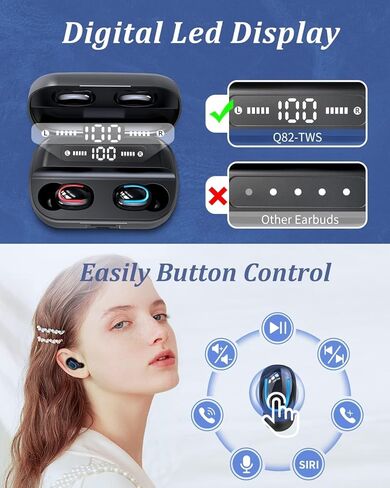 Wireless Earbuds, Bluetooth 5.3 Ear Buds LED Power Display Headphones Bass Stereo, Bluetooth Earbuds in-Ear Noise Cancelling Mic, 40H Playback Mini Case IP7 Waterproof Sports Earphones in Kuwait