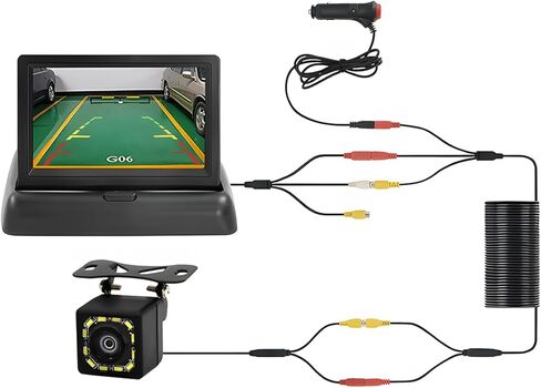 Sandfren Car Backup Camera, 12 LED HD 4.3'' Monitor Vehicle Rearview Mirror Camera, 150° Wide Angle Automotive Monitor System Night Vision Reverse Accessories, Universal for SUV, Sedan, Truck (Style2) in Kuwait