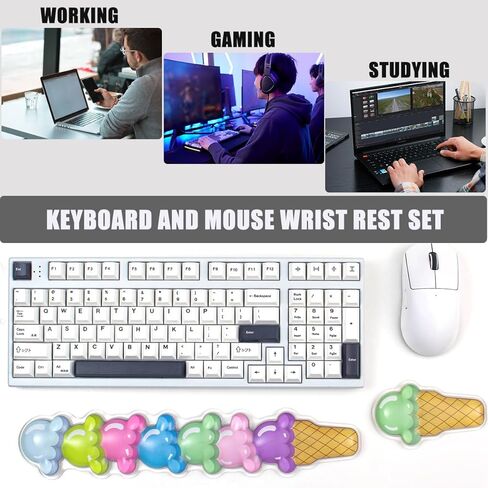 Gel Keyboard and Mouse Wrist Rest Set – Cute Wrist Rest for Computer Keyboard 60%/68%/75%, Comfort & Support for Typing and Gaming（Ice Cream in Kuwait